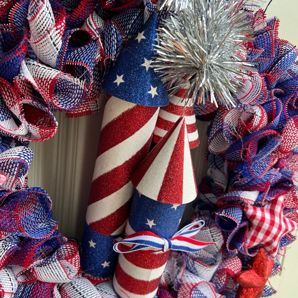 Patriotic Red, White, and Blue Holiday Wreath